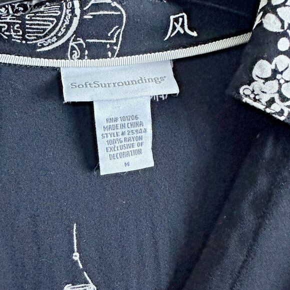 Soft Surroundings Womens Tunic Top M Asymmetrical Black Lantern Print Rayon Boho - Picture 4 of 15